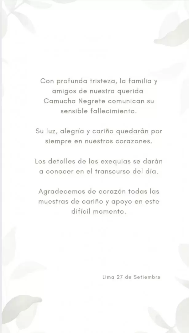 Comunicado familiares de Camucha Negrete