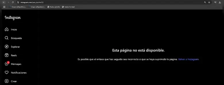 La cuenta de Instagram de Ana Siucho no se encuentra disponible.