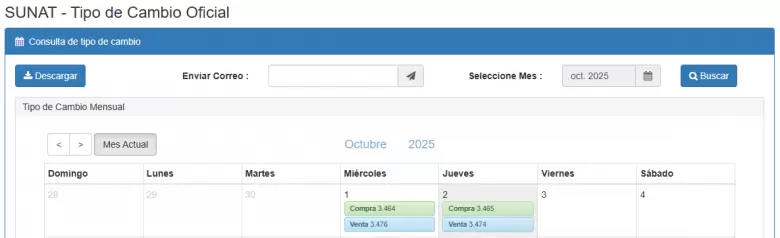 Precio del dlar del 1 al 2 de octubre. (SUNAT)