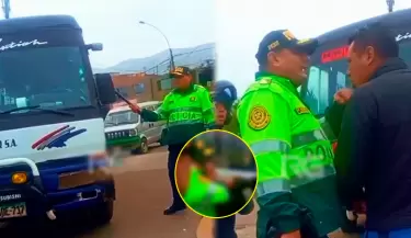 Polica rompe luna y agrede a chofer durante paro de transportistas en Lima.