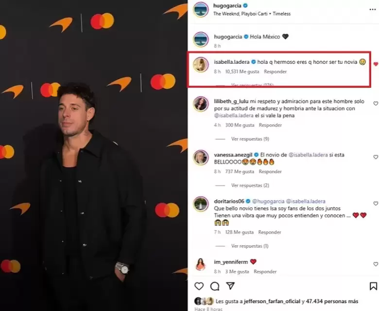 Isabella Ladera dedica tierno mensaje a Hugo Garca.