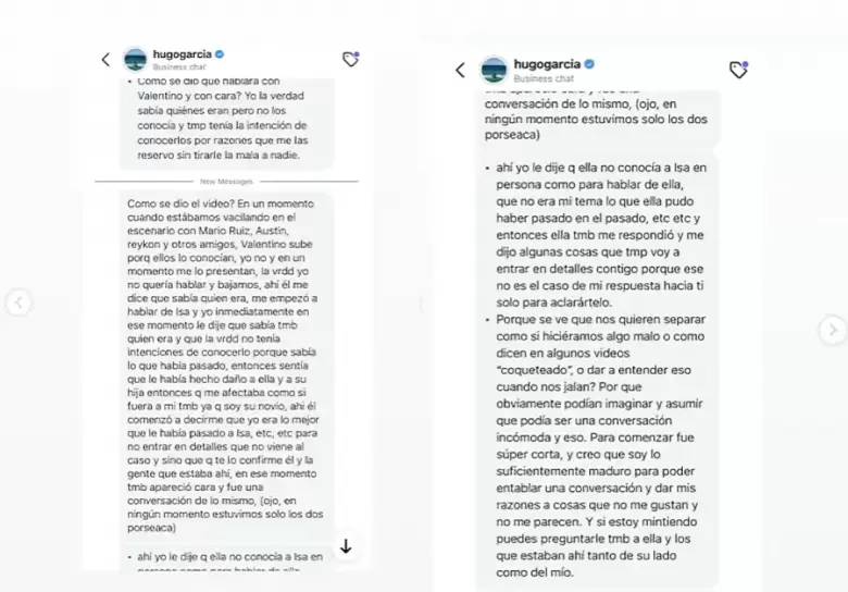 Hugo García le respondió a influencer que aseguró coqueteos con Cara Rodríguez, ex de Beéle y rival de Isabella Ladera