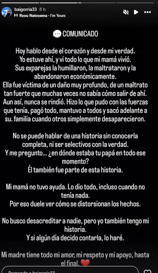 Hermano de Alejandra Baigorria lanza dardo contra Thamara Medina. (Instagram)