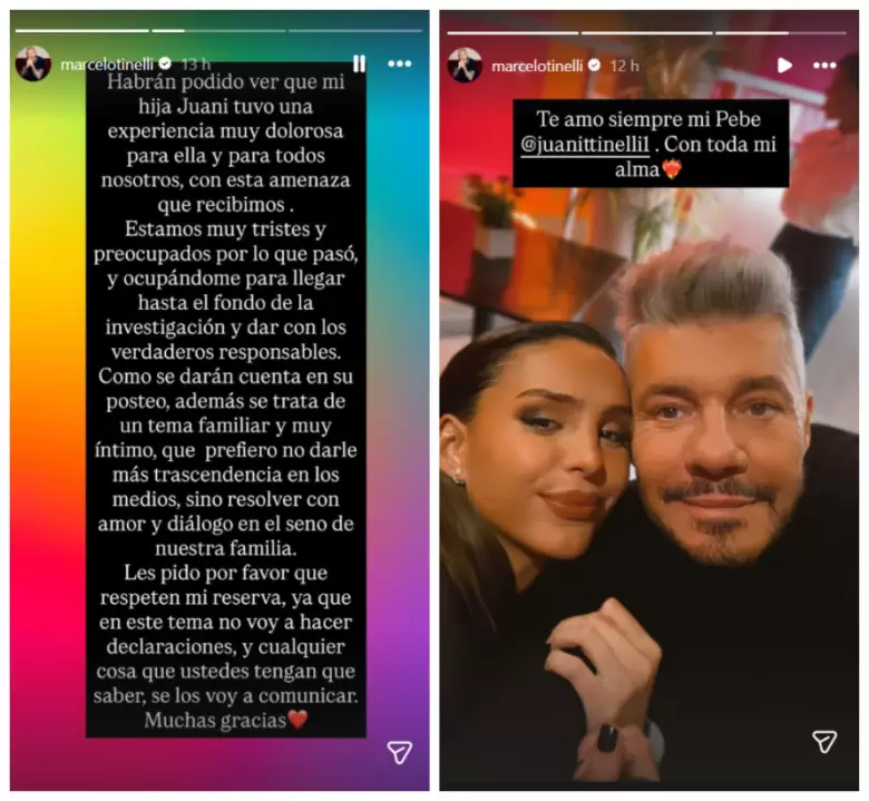 Marcelo Tinelli se pronuncia tras amenazas a su hija.