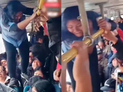 Cobradora realiza peculiar maniobra para recibir pasajes