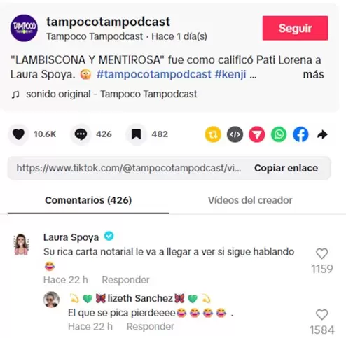 Laura Spoya lanza advertencia a Pati Lorena. (TikTok)