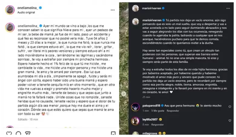 Onelia Molina y Mario Irivarren se quiebran tras la dolorosa partida de su perrita Nieve