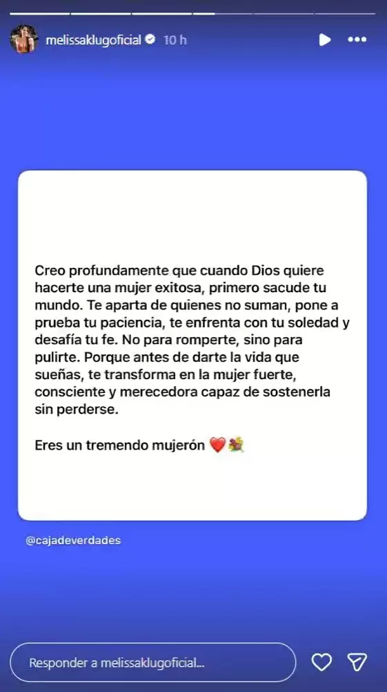 Reflexin de Melissa Klug en redes tras imgenes con Jess Barco.