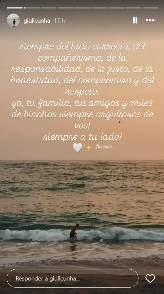 Esposa de Barcos le dedica emotivo mensaje. (Captura)