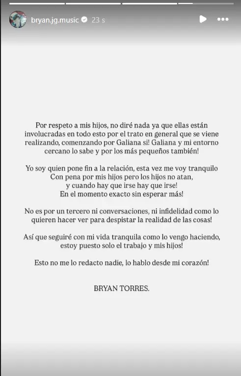 Comunicado de Bryan Torres