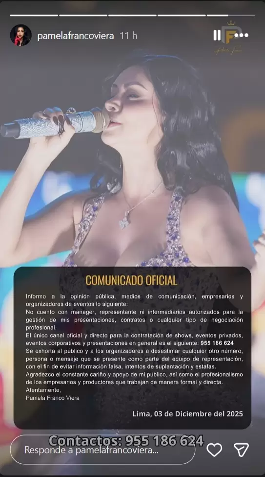 Pamela Franco lanz comunicado.