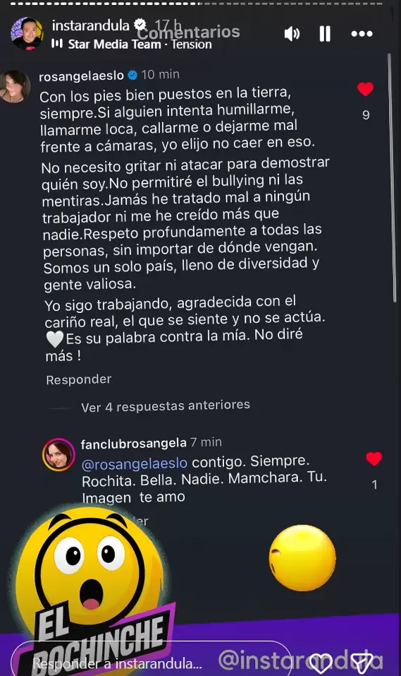 Respuesta de Rosángela Espinoza ante las críticas.