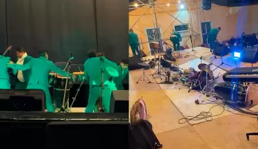 Escenario colapsa con integrantes de orquesta en pleno show.