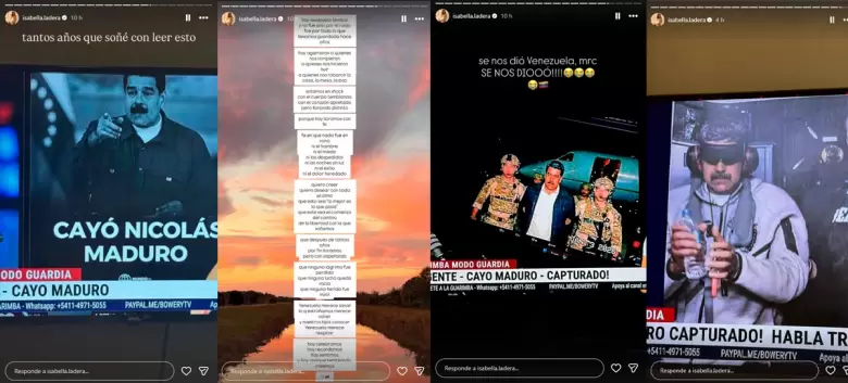 Isabella Ladera se pronuncia tras la captura de Nicol�s Maduro. (Instagram)