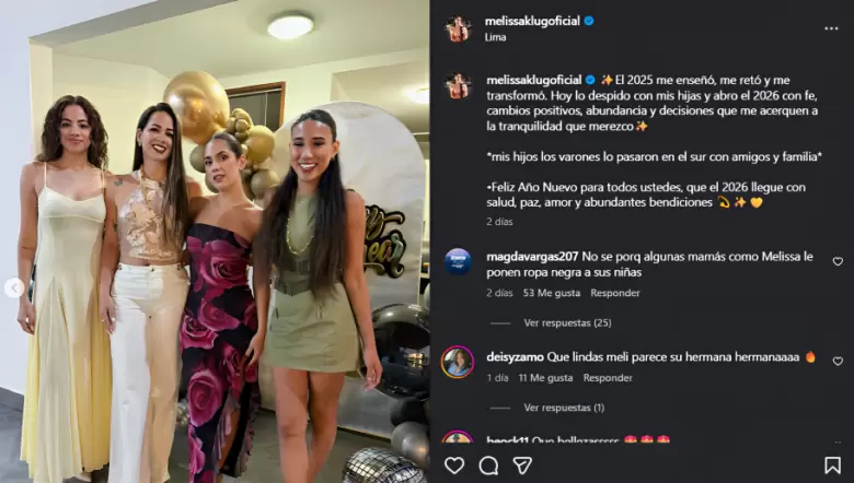 Melissa Klug confiesa por qué sus hijos con Jefferson Farfán no pasaron con ella el Año Nuevo 2026. Foto: Instagram.