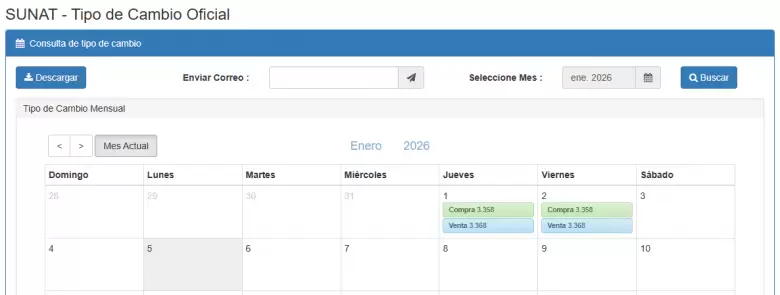 Precio del d�lar del 1 al 5 de enero. (SUNAT)