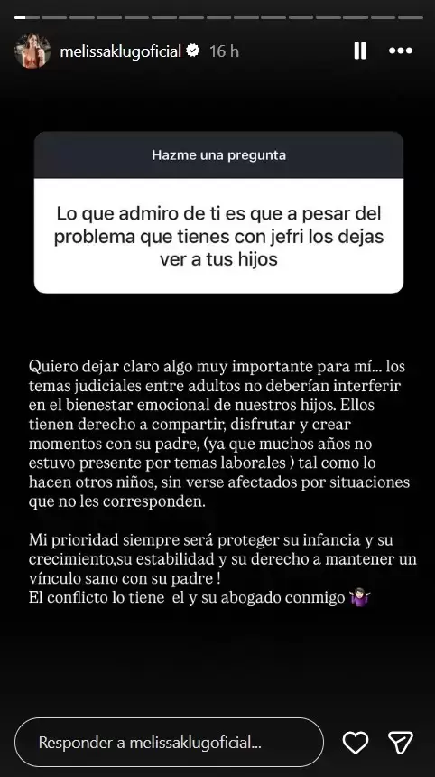 Melissa Klug deja de lado problemas legales con Farf�n por sus hijos. (Instagram)