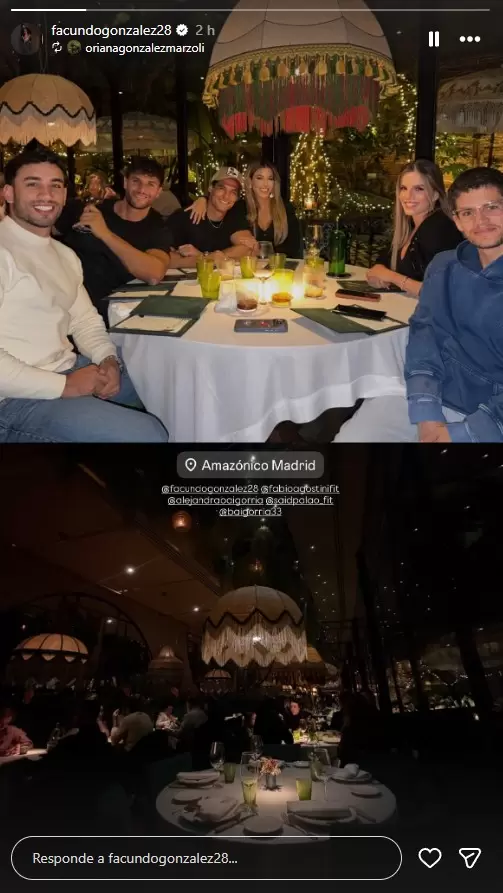 Facundo Gonz�lez y Oriana Marzoli cenan con Alejandra Baigorria y Said Palao. (Instagram)