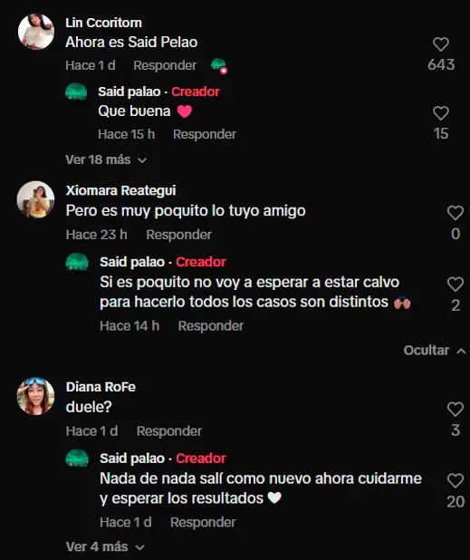 Said Palao responde a comentarios sobre su tratamiento capilar. (Captura de pantalla)