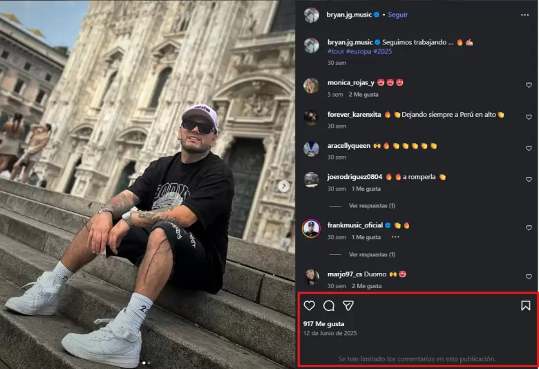 Bryan Torres desactiv� comentarios en su cuenta de Instagram.