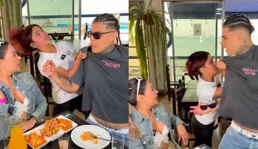 Botan a Paul Michael de restaurante en presencia de Pamela L�pez.