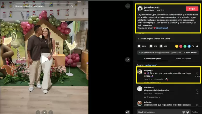 Publicaci�n de Jes�s Barco a Melissa Klug.