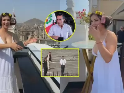 Ros�ngela Espinoza luci� emocionada al ver al presidente Jos� Jer� durante sesi�n de fotos.