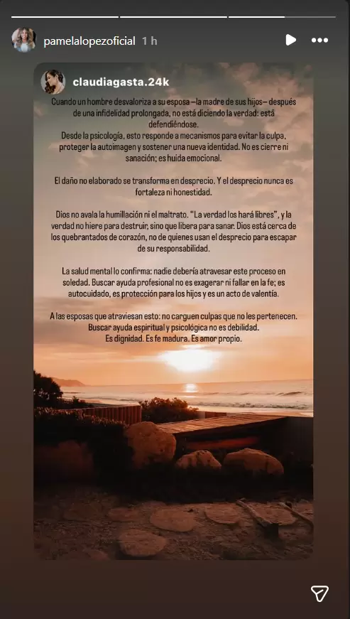Pamela L�pez comparte reflexi�n tras potente mensaje de Christian Cueva en redes sociales.