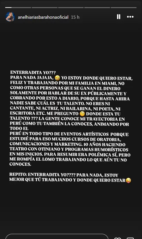 Anelhí Arias comparte mensaje en sus redes