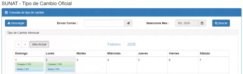 Precio del d�lar del 1 al 2 de febrero. (SUNAT)