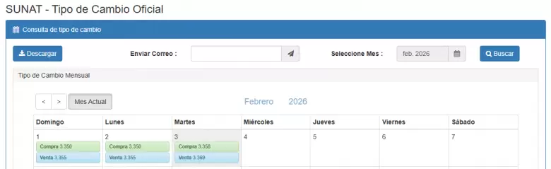 Precio del d�lar del 1 al 3 de febrero. (SUNAT)