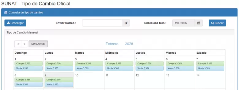 Precio del d�lar del 1 al 9 de febrero. (SUNAT)