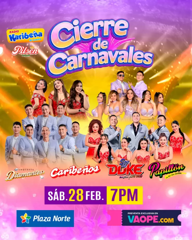 Cierre de carnavales con Orquesta Diamantes, Caribe�os de Guadalupe, Papill�n y Son del Duke.