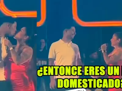 Masiel M�laga sube a 'Churrito' Hinostroza al escenario y se dan beso en pleno show.