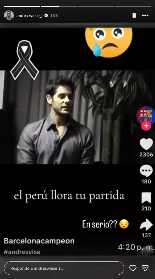 Andrés Wiese comparte noticia falsa de su supuesta muerte. (Instagram)