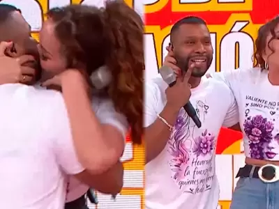 Janet Barboza se lanza y besa a Edson D�vila en pleno programa.