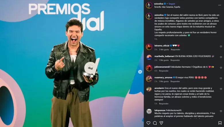 Ezio Oliva celebra ganar Premio Dial y deja sentido mensaje. (Captura de pantalla)