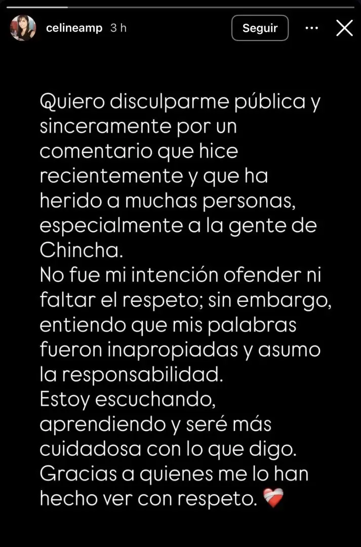 Celine Aguirre hace mea culpa en Instagram