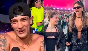 Emilio Jaime reacciona al encuentro de Flavia Laos y Luciana Fuster.