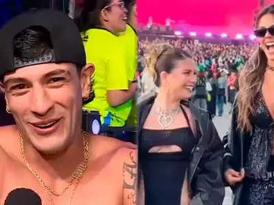 Emilio Jaime reacciona al encuentro de Flavia Laos y Luciana Fuster.