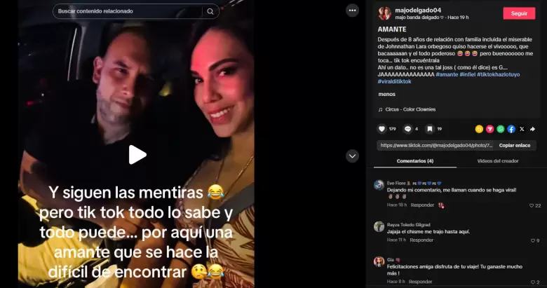 Majo Delgado acusa a reportero de Magaly de serle infiel y pide que ayuden a buscar a la supuesta amante.