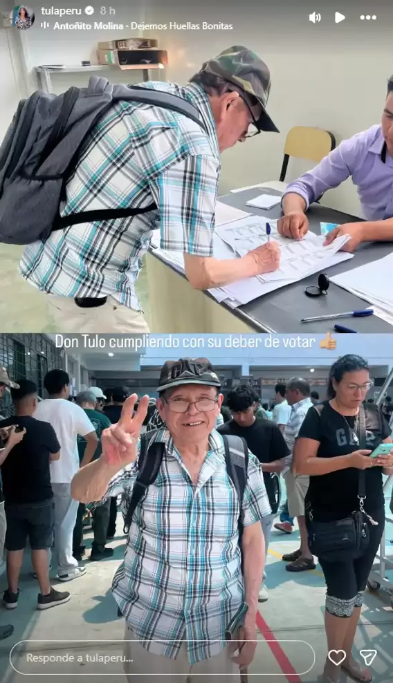 Tula Rodr�guez se conmueve al ver a su padre votar.