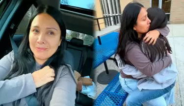 Tula Rodr�guez se quiebra al despedirse de su hija en Nueva York.