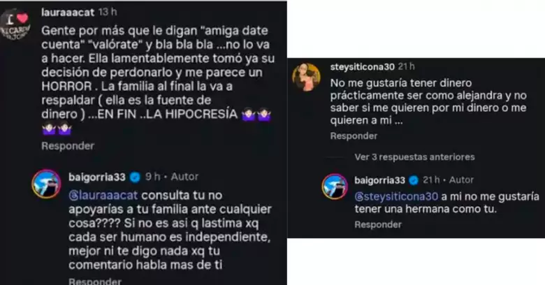 Hermano de Alejandra Baigorria la defiende en redes.
