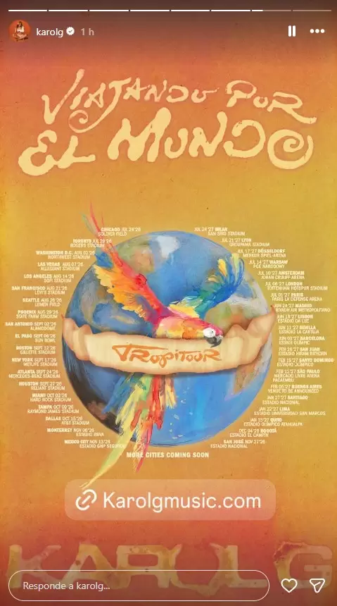 Karol G confirma gira mundial. (Instagram)
