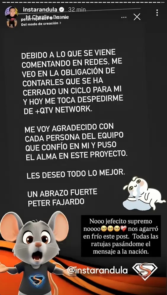 Samu de Instar�ndula anuncia la salida de Peter Fajardo.