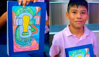 Ni�o dibuja a mano el �lbum del Mundial 2026.